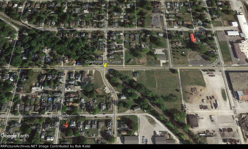 Crawfordsville, IN, Tunnel under Wabash Ave. & Mill St. Intersection Aerial